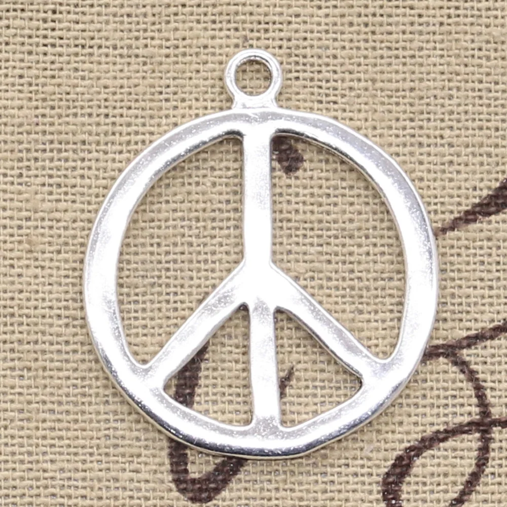 10 Uds. De colgantes con símbolo de la paz, de 34x30mm, Color bronce antiguo y plata, joyería tibetana hecha a mano