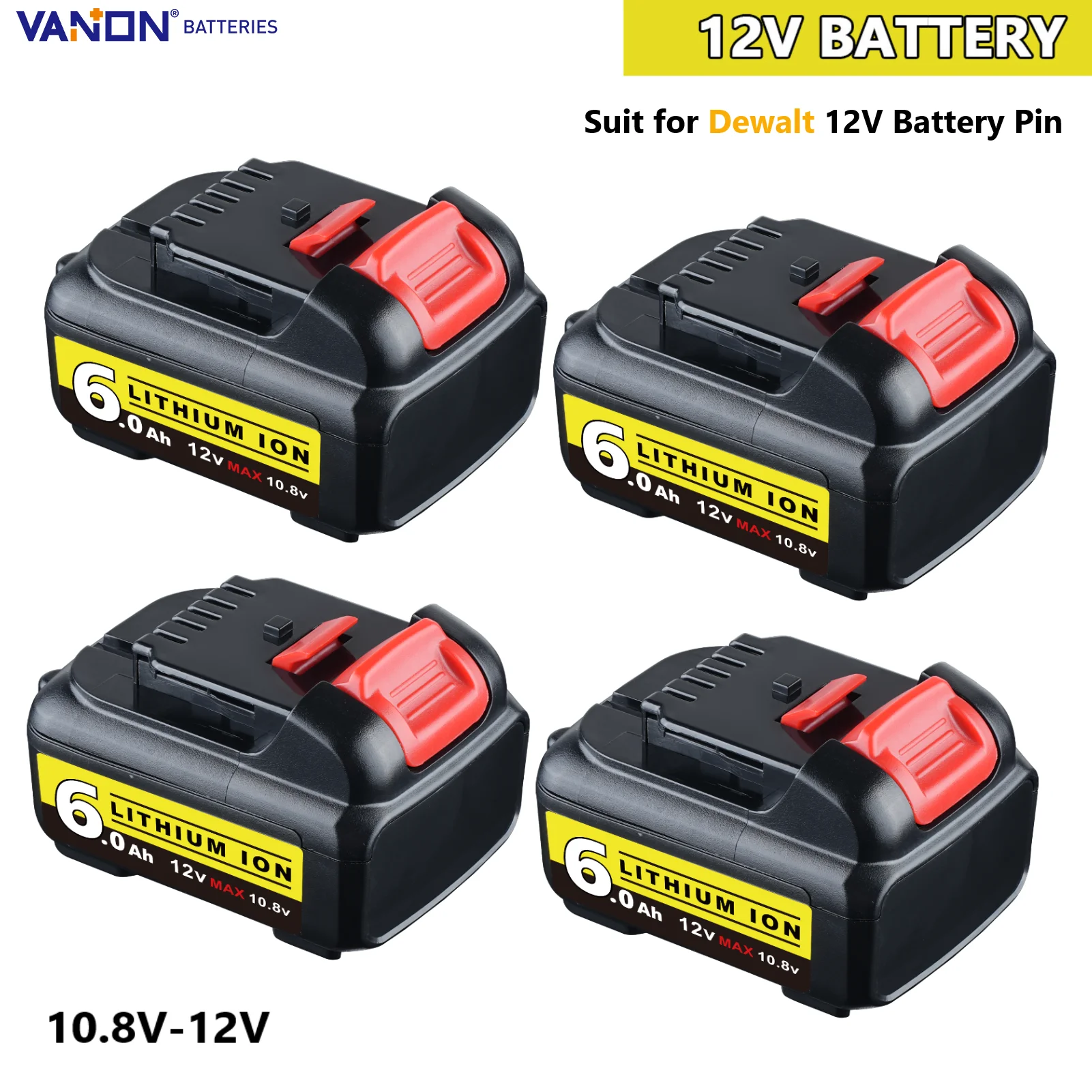 

VANON DCB120 1/2/4Pack 12V 6.0Ah Replacement Battery for Dewalt 12V Battery DCB123 DCB127 DCB122 DCB124 DCB121 Tools Battery Pin