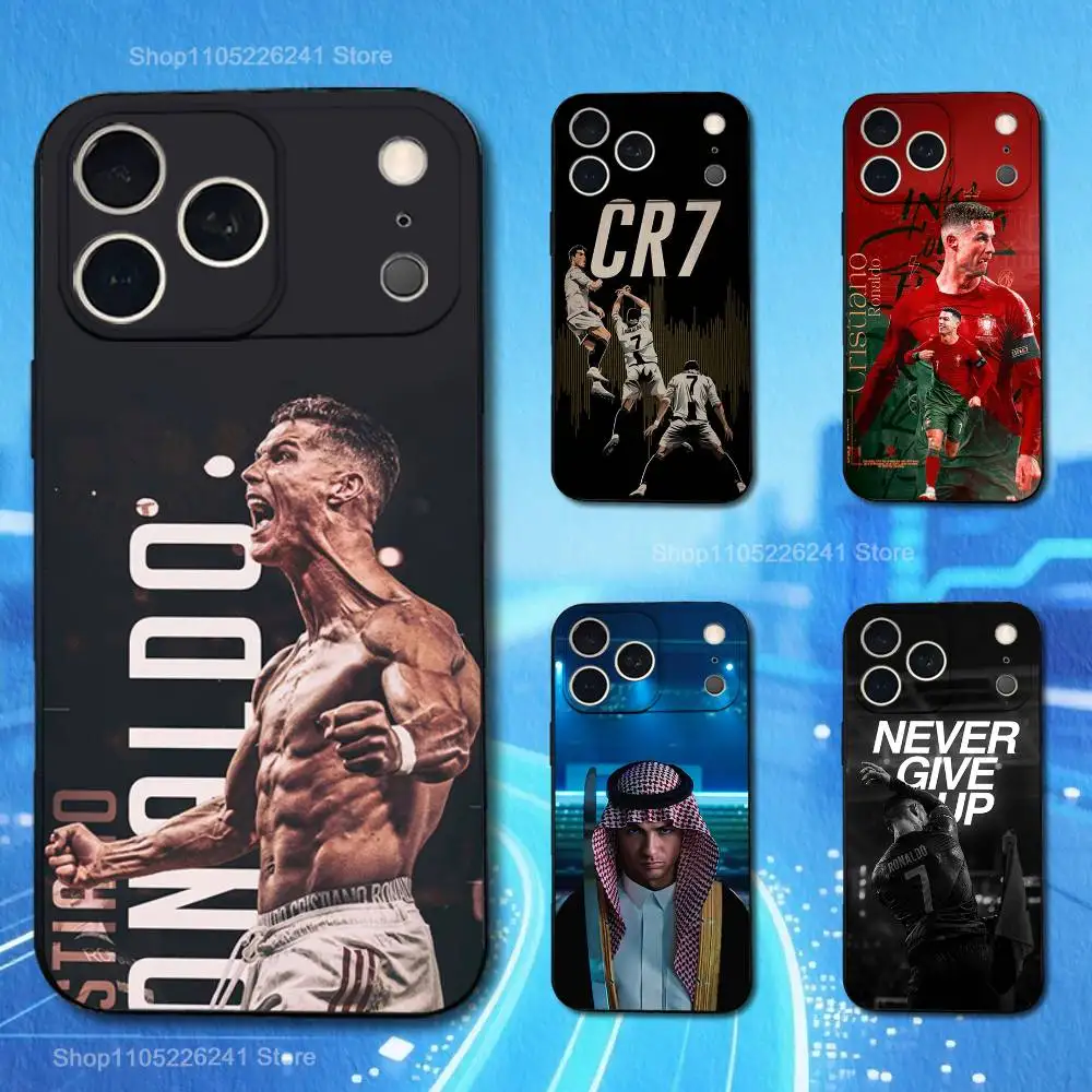 Football R-RoNalDo-ES CR7 Phone Case For iPhone 17,16,15,14,13,12,11,Plus,Pro Max,XS,X,XR,SE,Mini,8,7,Soft Silicone Black