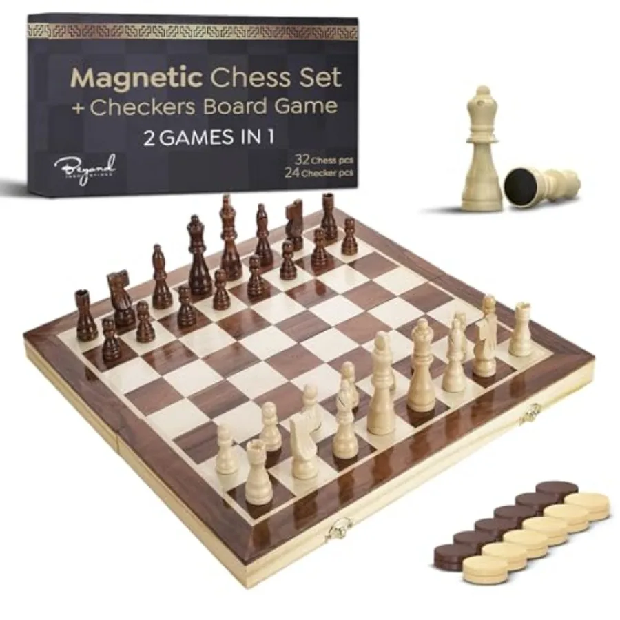 

Wooden Magnetic Che et and Checker Board Game, 1" Foldable Che Board olid Wood 2-in-1 Board Game for Adul with a Box, 2 Ea Quee