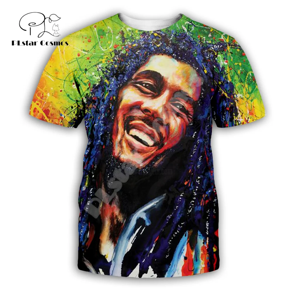 Bob Marley Reggae Musician Rastafari Lion Tattoo Retro Vintage 3DPrint Summer Harajuku Casual Funny Tee T-Shirts Short Sleeves W