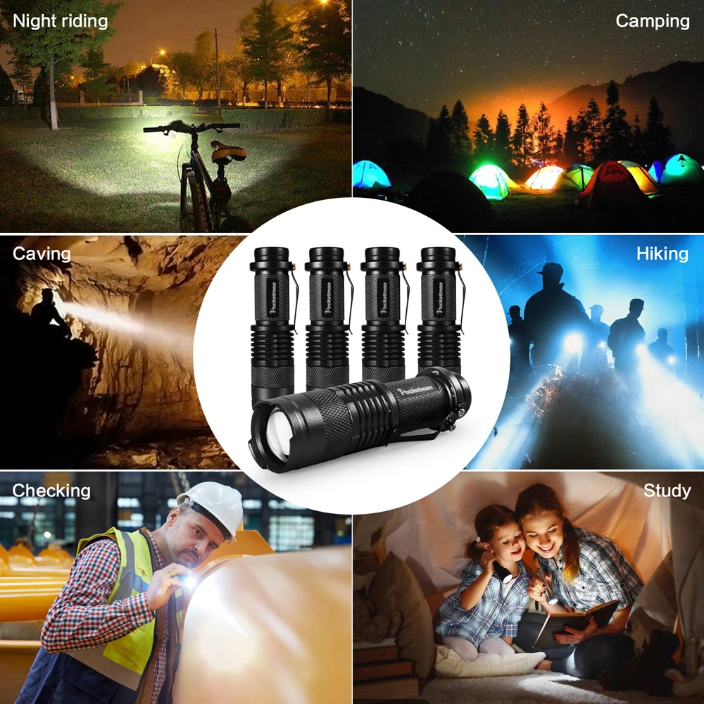 Flashlights Super Bright Mini Flashlight Zoomable Torch Pocket-size Flashlights Waterproof Torch Use AA batteries or 14500