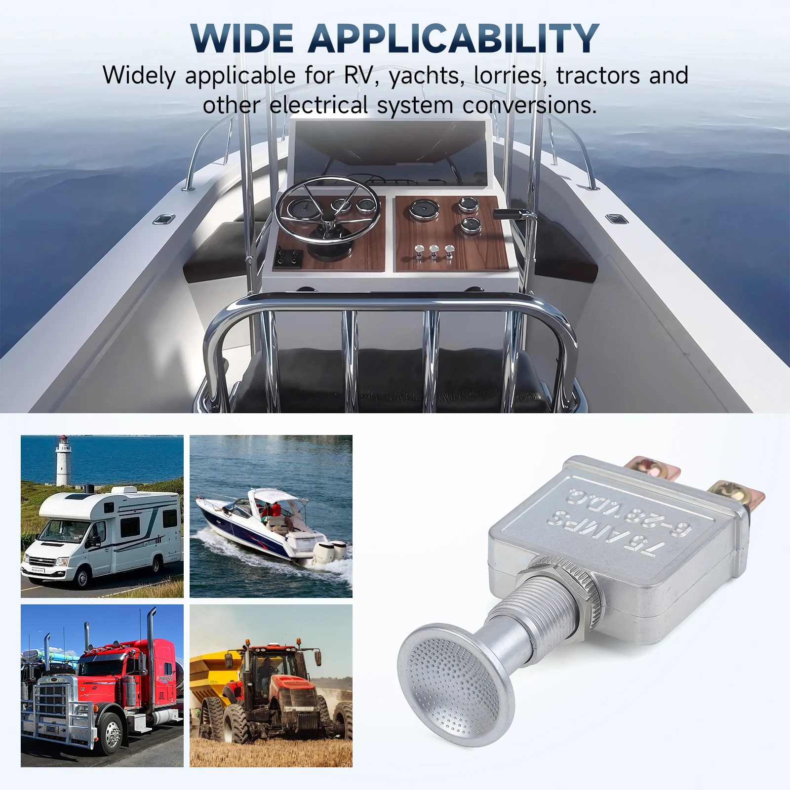 

CNSPEED Heavy Duty Push-Pull Switch On/Off 75 AMP 6-28V DC 2 Position SPST Zink Alloy Silver For Truck Bus RV Marine