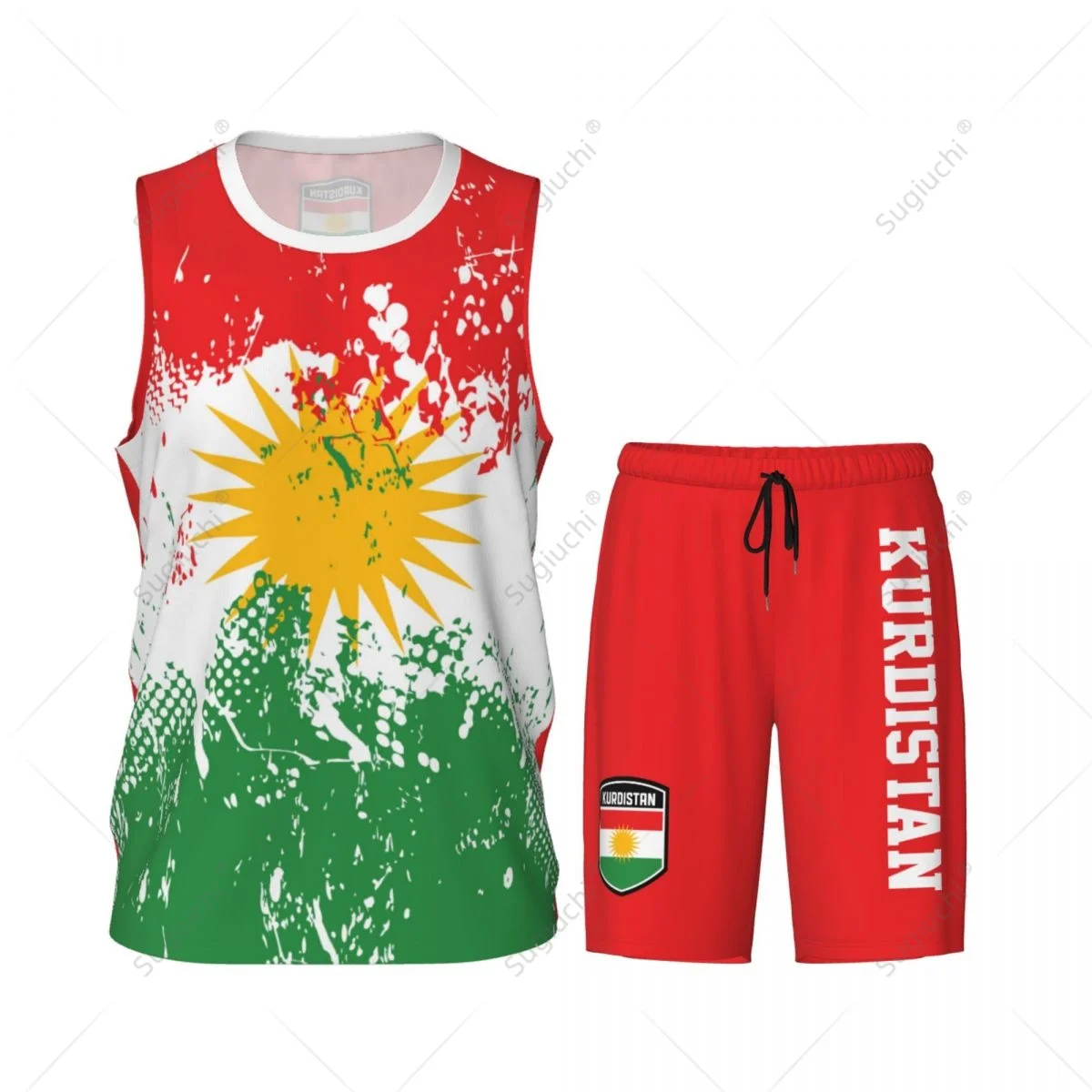 Team-up Kurdistan Flag Flag Grain Men Basketball Jersey Set Shirt & Pants Sleeveless Custom Name Nunber Exclusive