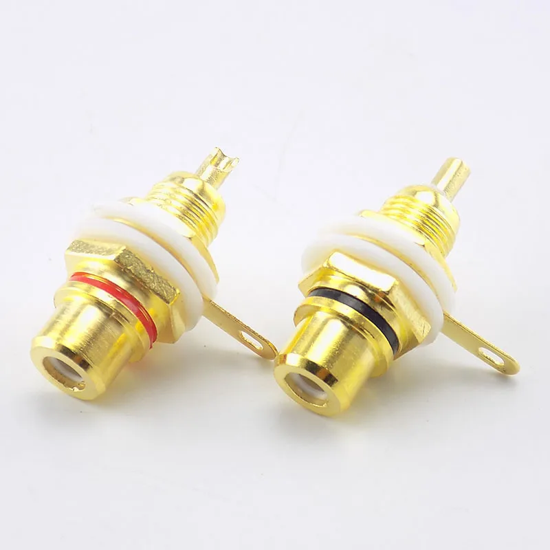 2pcs Audio Connector Gold Plated RCA Jack Panel Mount Chassis Audio Socket Plug Bulkhead NUT Solder Cup Video Music Speaker C3