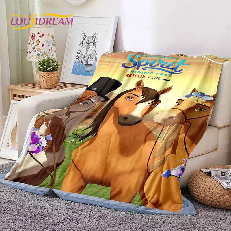 Spirit Riding Free Cartoon Horses Soft Blankets,Keep Warm Throw Blanket Comfortable for Picnic Beds Sofa Home Bedroom Gift Girl