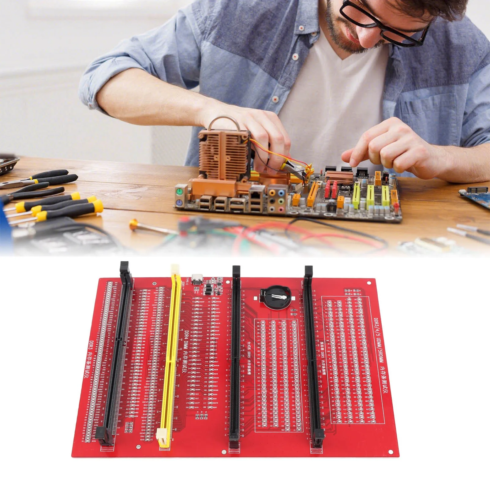 Memory Diagnostic Analyzer 4 in 1 Desktop DDR3 DDR4 DDR5UDMM DDR5RDIMM Tester Card with Light  Memory Tester