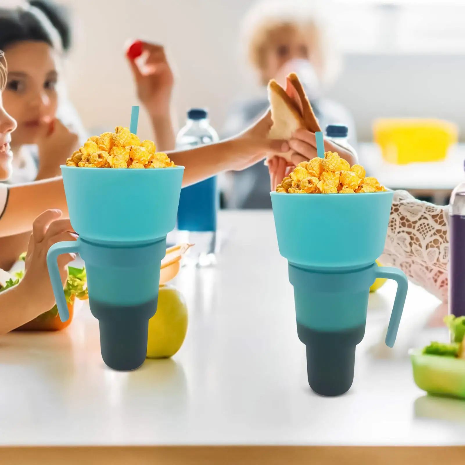 New stadium tumbler popcorn cup with straw  Reusable 2 in 1 Snack Drinking Cups And Bowl Split Tumbler Water Bottles