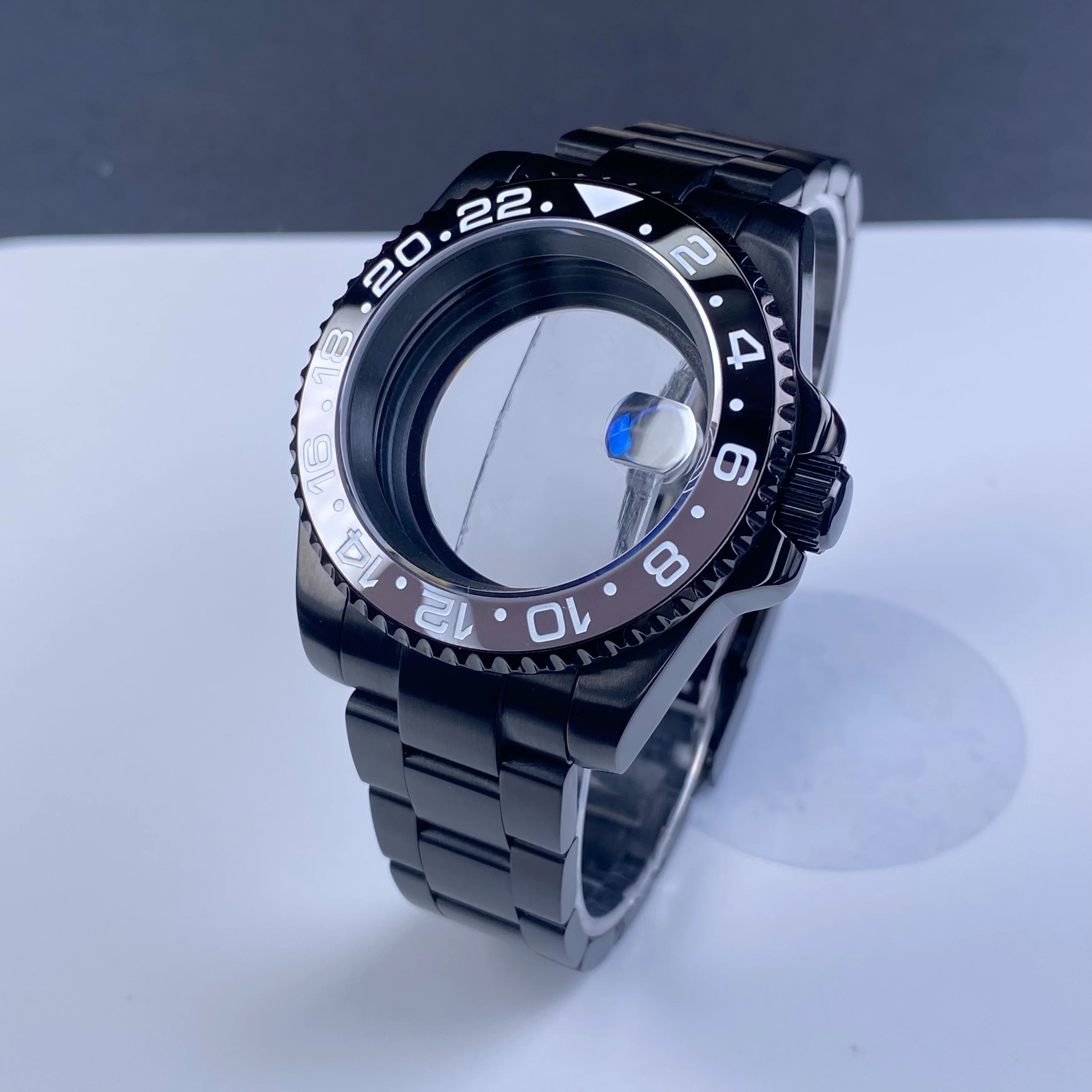 NH35 Case 40mm Black Sapphire Glass Stainless Steel One-Way Counterclockwise Rotation (120 click) fit NH34 NH35 Mouvement Case