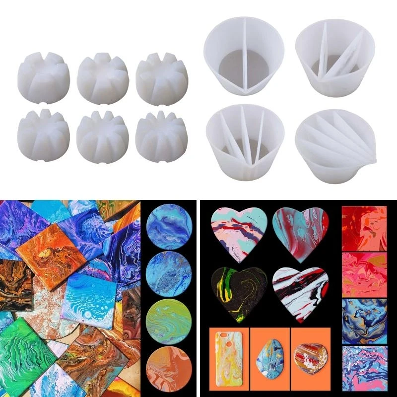 N5KE Silicone Split Cup 2/3/4/5 Chambers Reusable Silicone Pouring Divided Cups10Pcs/set for Fluid Art Acrylic Paint Resin DIY