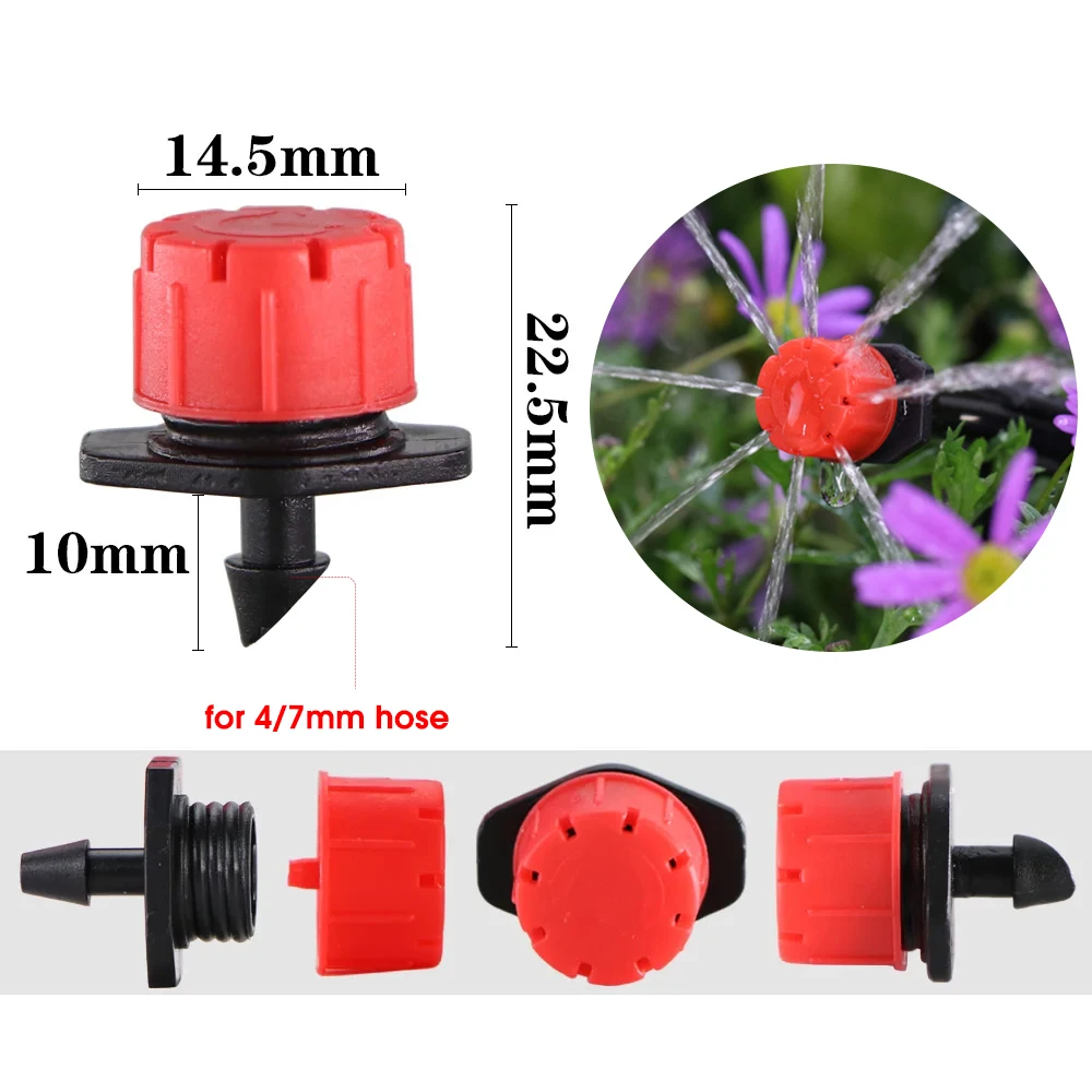4-Colour 8-Hole Adjustable Dripper Sprinklers 1/4'' Emitter Micro Drip Irrigation Nozzle for Garden Plants Hose Watering System