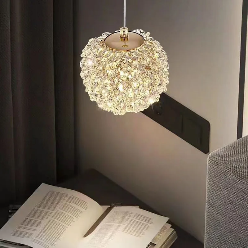 Whole house new crystal warm romantic light luxury creative bedside LED light modern Nordic corridor bedroom crystal chandelier