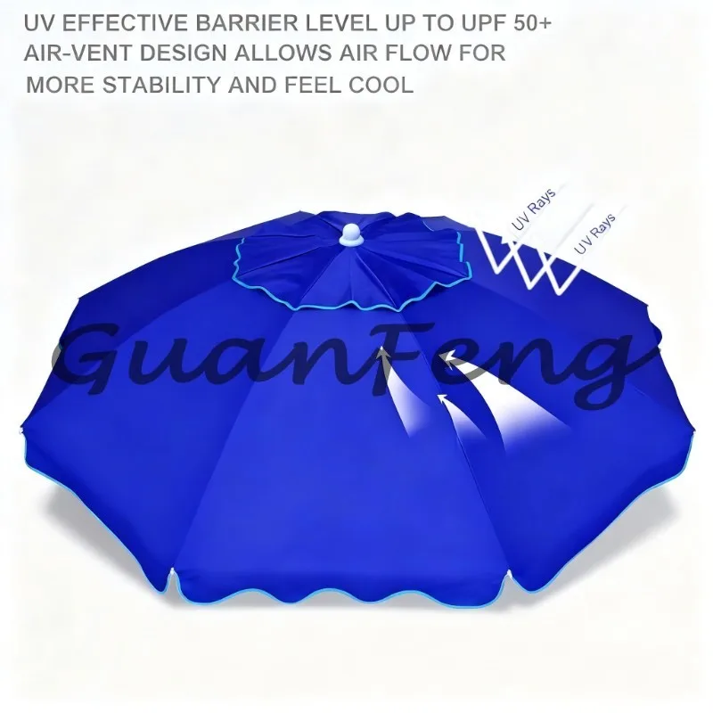 Portable Folding Travel Beach Sunshade, 3-Section Telescopic Beach Umbrella Equipped with Sand Anchor for Outdoor Use