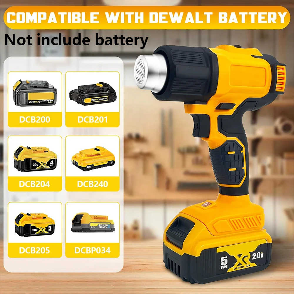 Cordless Heat Gun For Dewalt 20v Battery 572°F -1022℉ Adjustable Temperature Portable Battery Heat Shrink Gun with 3pcs Nozzles