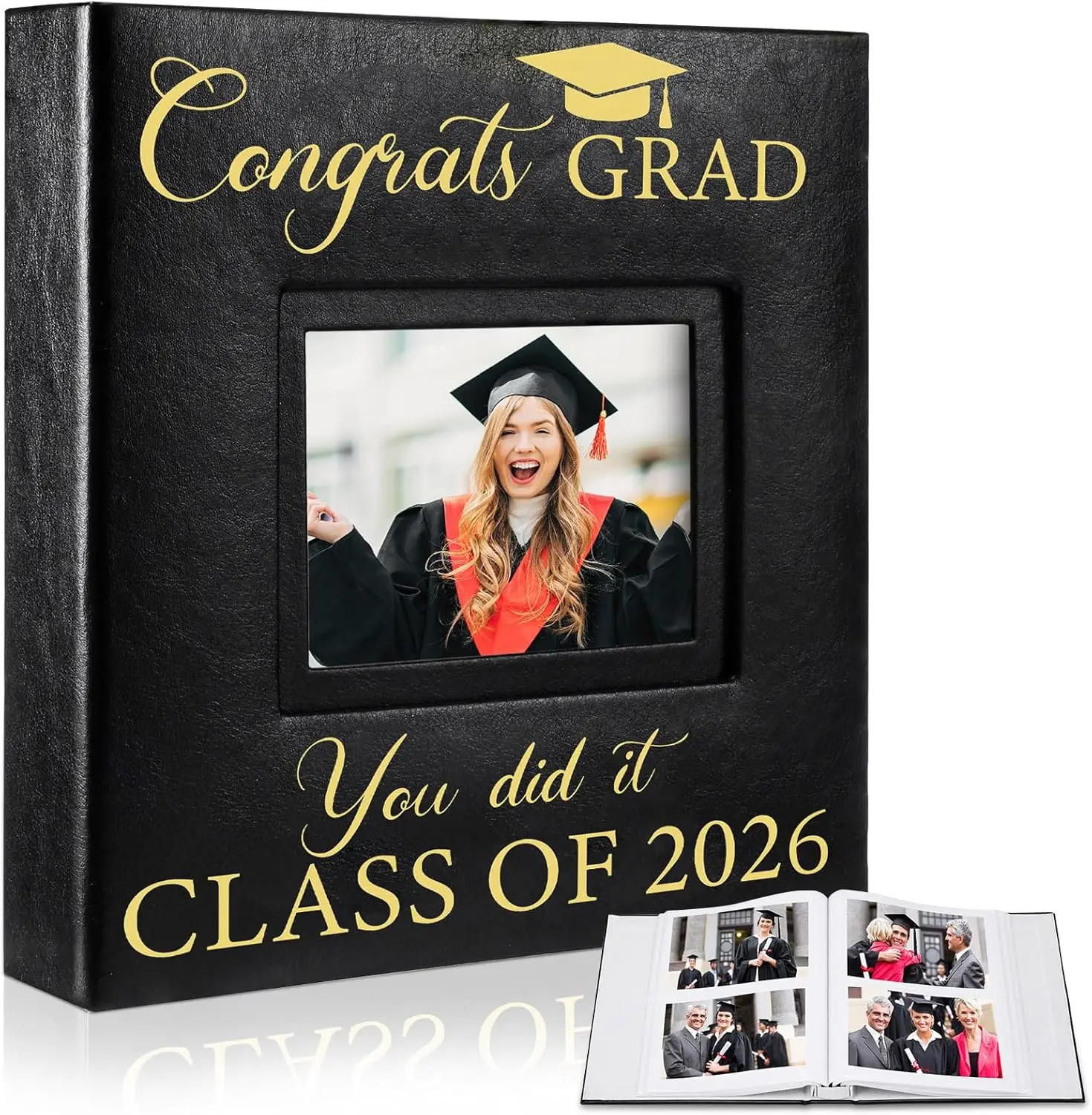

Graduation Photo Album Holds 200 Pcs 4 x 6 Inch Photo 2026 Graduation Leather Album with Front Window Memory Scrapbook f