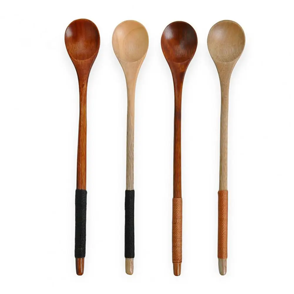 Soup Scoop Long Handle Deluxe Wooden Stirring Spoon Nature Pure Spoon Teaspoon Catering Kids Spoon Kitchenware Kitchen Supply