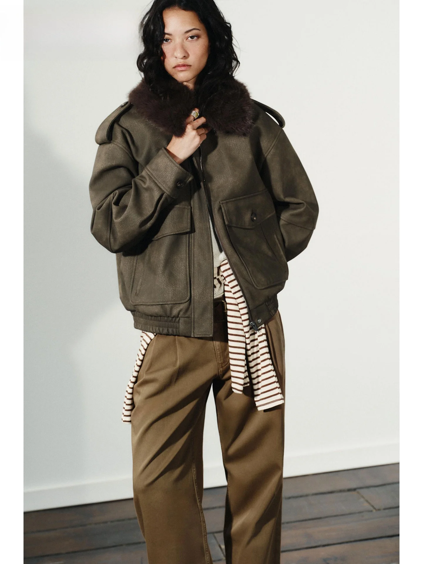 

ZAPRHA American Sle Jaet из искусственной кожи, женское пальто со съемным воротником, осень 2021, длинное пальто на молнии, модное женское пальто