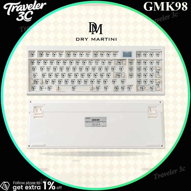 

ZUOYA GMK98 Three Mode Mechanical Keyboard Kit Wied 2.4G Bluetooth Gasket Hot Swap Via Gaming Office Keyboard With Screen PC