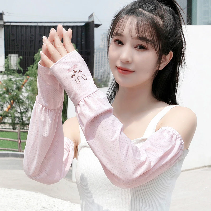 1 زوج الصيف الحرير الجليد طويلة الأكمام مكافحة حروق الشمس غطاء للذراع الرجال النساء الكفة جديد كول اليد الأكمام المضادة للأشعة فوق البنفسجية قفازات تسلق الجبال #1