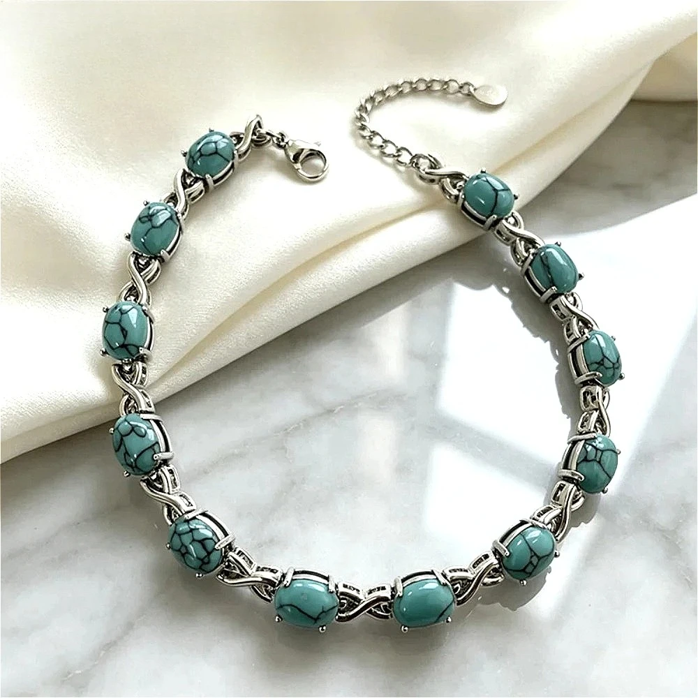 Exquisite 925 sterling silver turquoise bracelet an elegant jewelry gift suitable for women to wear as an engagement accessory.