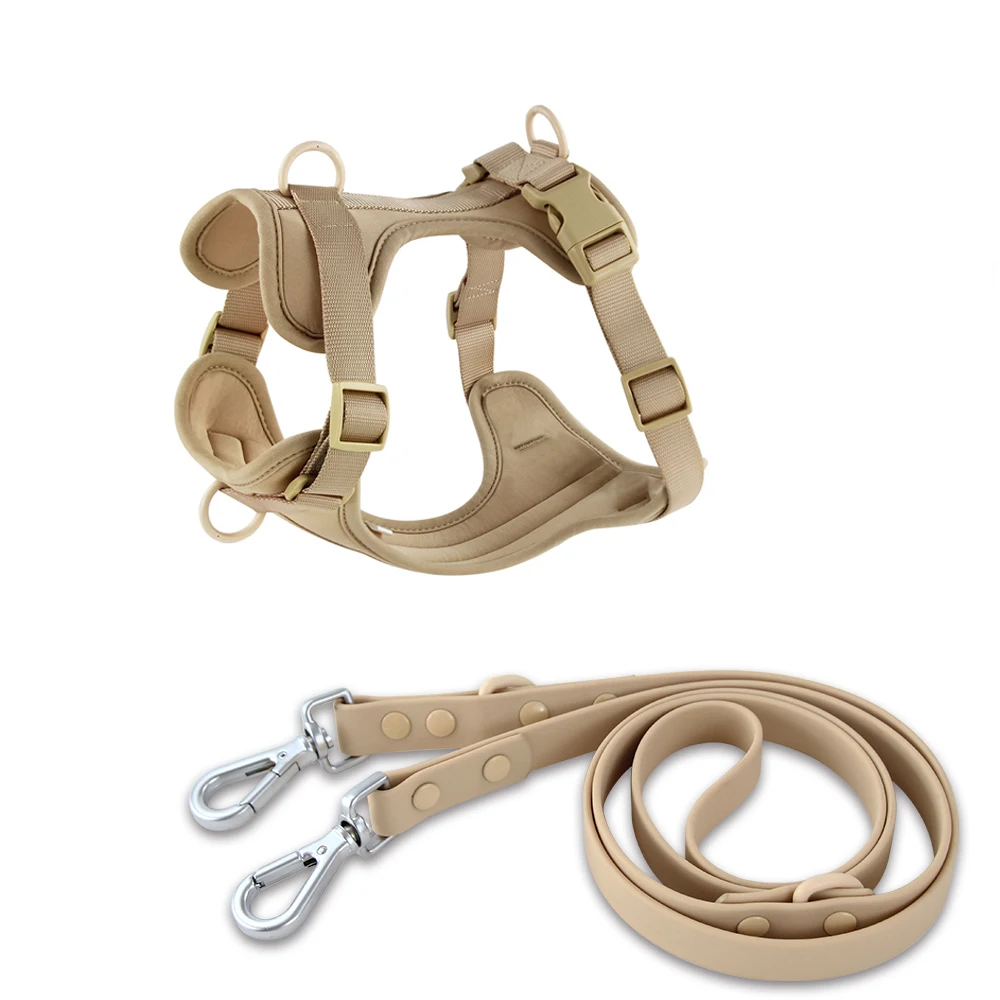 Double Dog Leash With Breathable Pvc Harness And Adjustable Collar_voghion.com