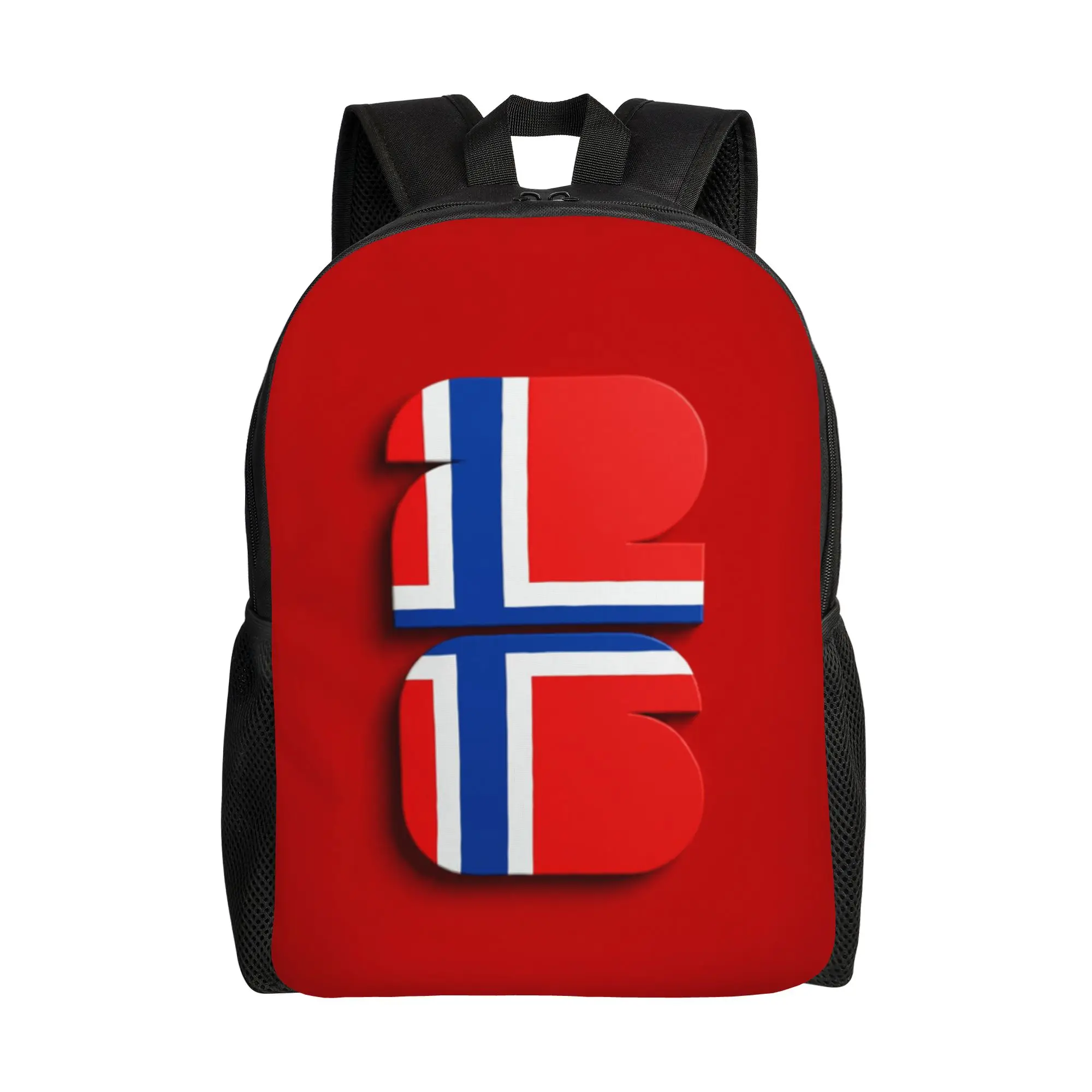 Back to school season Norway Red Blue White Nordic Cross Inside Stylized National Pride Print Knapsack Male Lady Solid Backpack