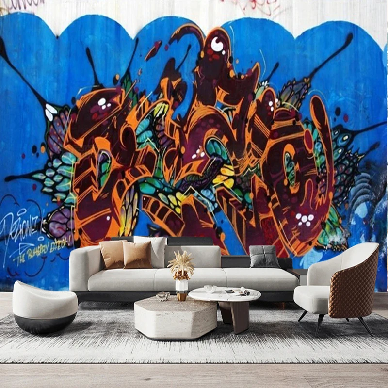 Simple elegant romantic retro hand-painted graffiti street style workwear TV luxurious home decoration background wall paintings