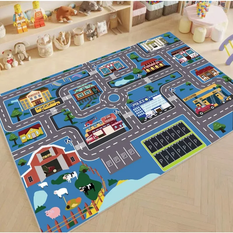 Children's Parking Lot Traffic Game Floor Mat Carpet Boy Car Cartoon Road Track Carpet Lane Mat Living Room and Bedroom Carpets