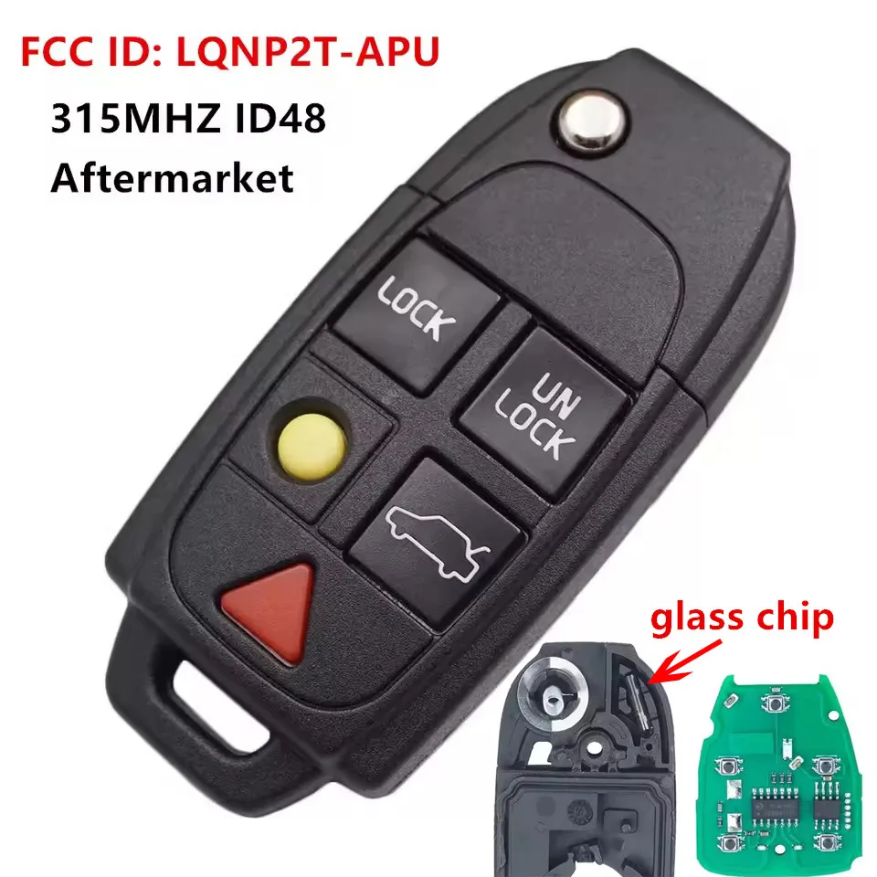 KEYECU Replacement Smart Flip Remote Key Fob 5 Button 315MHZ ID48 for VOLVO S60 S80 V70 XC70 XC90 FCC ID: LQNP2T-APU