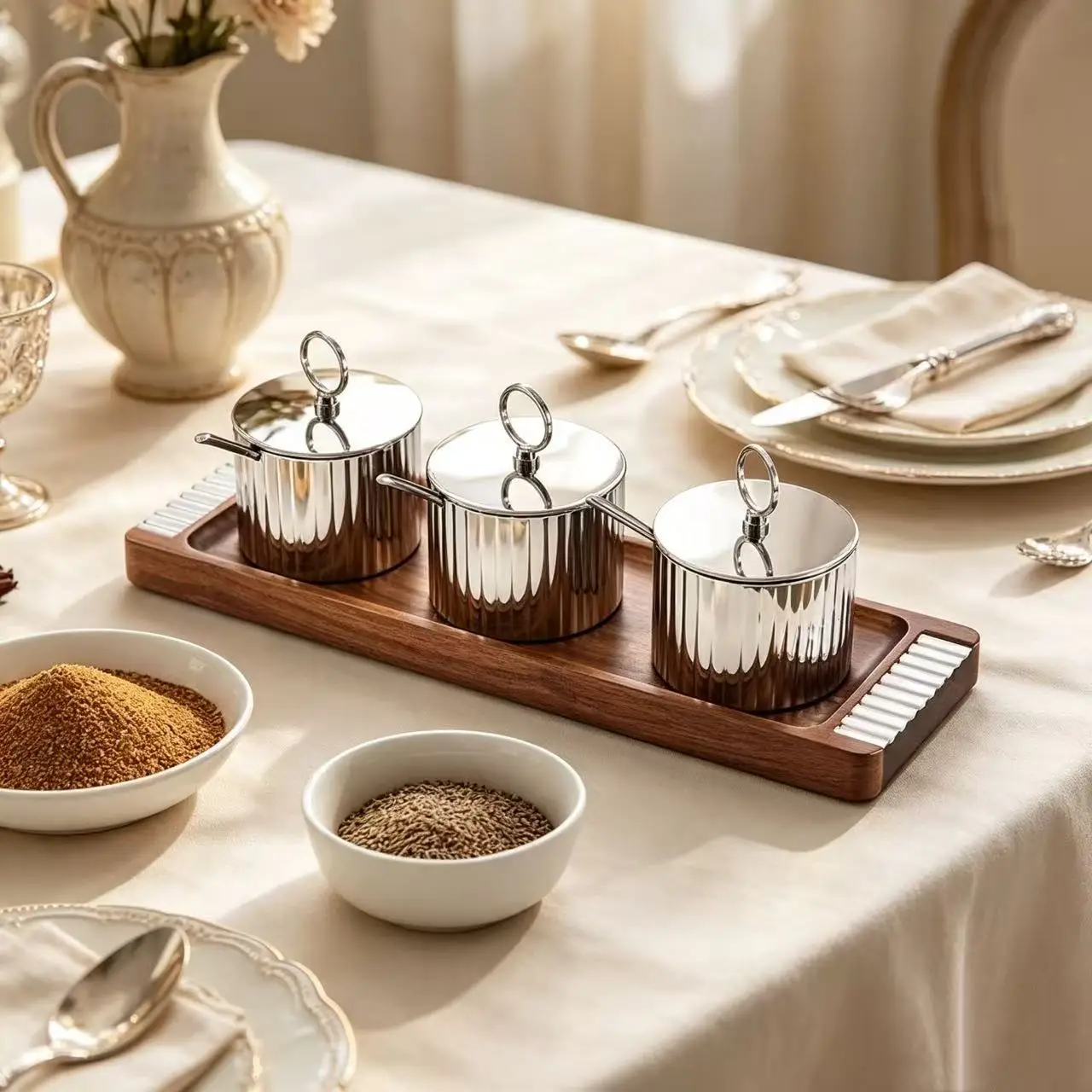 Premium Nordic Spice Storage Box with Spoon Elegant Condiment Organizer Jar for Kitchen
