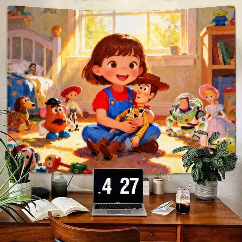 

1PC Disney Pixar Toy Story Tapestry, Sunny Kids Room Decor, Cute Bonnie Woody Buzz Wall Art for Bedroom Living Room & Fan Gift