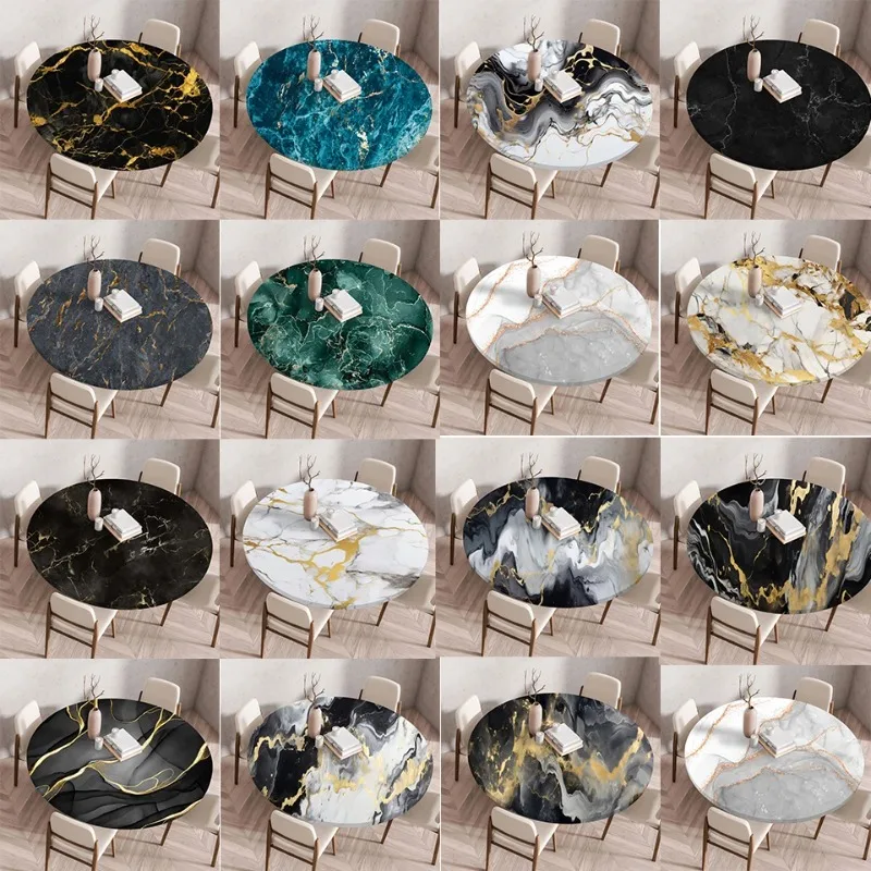 

New Waterproof Round Tablecloth Polyester Elastic Fitted Cover Washable Anti Scald Heat Resistant Pad for Kitchen Dining Decor