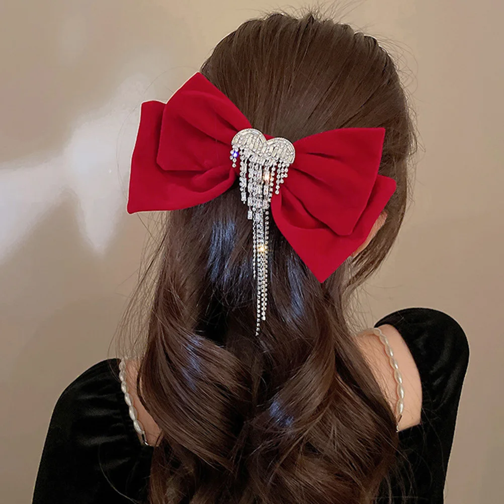 

Rhinestone Hair Bow Clip for Thick Thin Straight Curly Hair Vintage Tassel Barrette Special Occasions Wedding Party