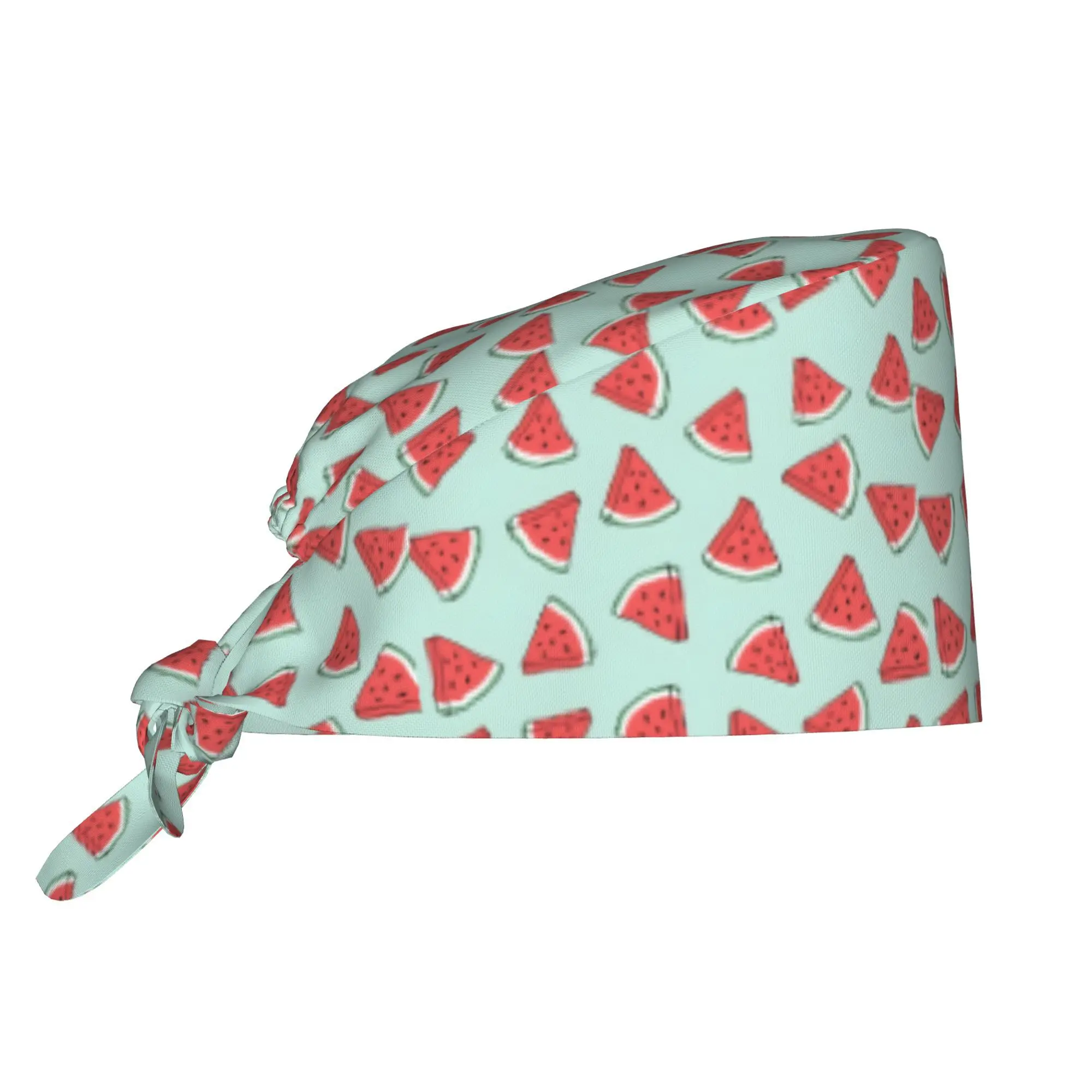1pc Women's Watermelon Print Work Cap - Lightweight Adjustable Tie-Back Nurse Hat, Dustproof Chef & Cooking Cap, Comfortable Pol