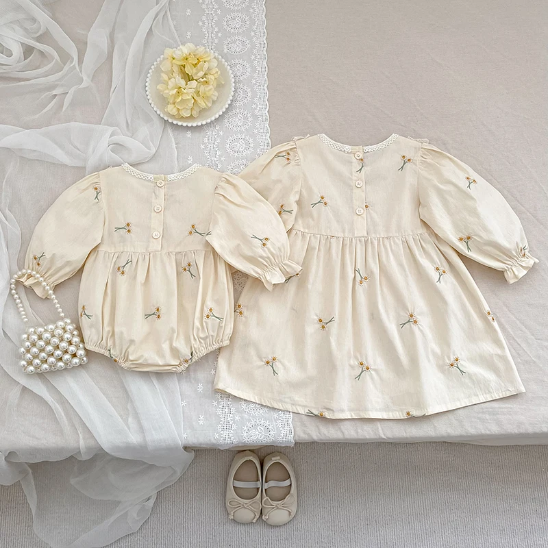 الخريف الوليد الطفل بنات بذلة طويلة الأكمام القطن زهرة التطريز طفل رضيع فتاة داخلية طفل الفتيات الملابس مقوس دانتيل
