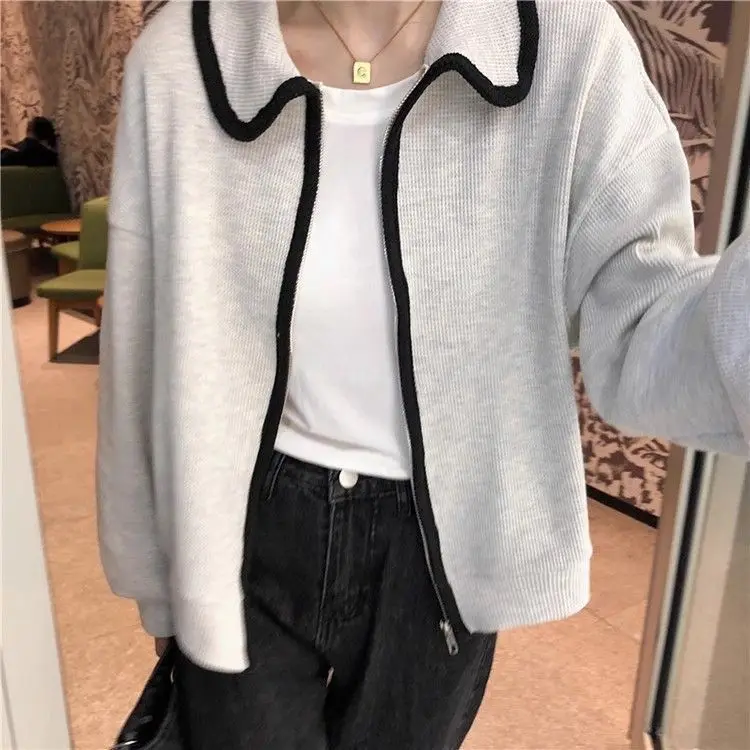 

Вафельный вязаный свитшот без шапки, женская одежда Y2K, осень 2000-х годов, потертый, нерегулярный, разноцветный, молодежный, уличная одежда для городского отдыха для девочек