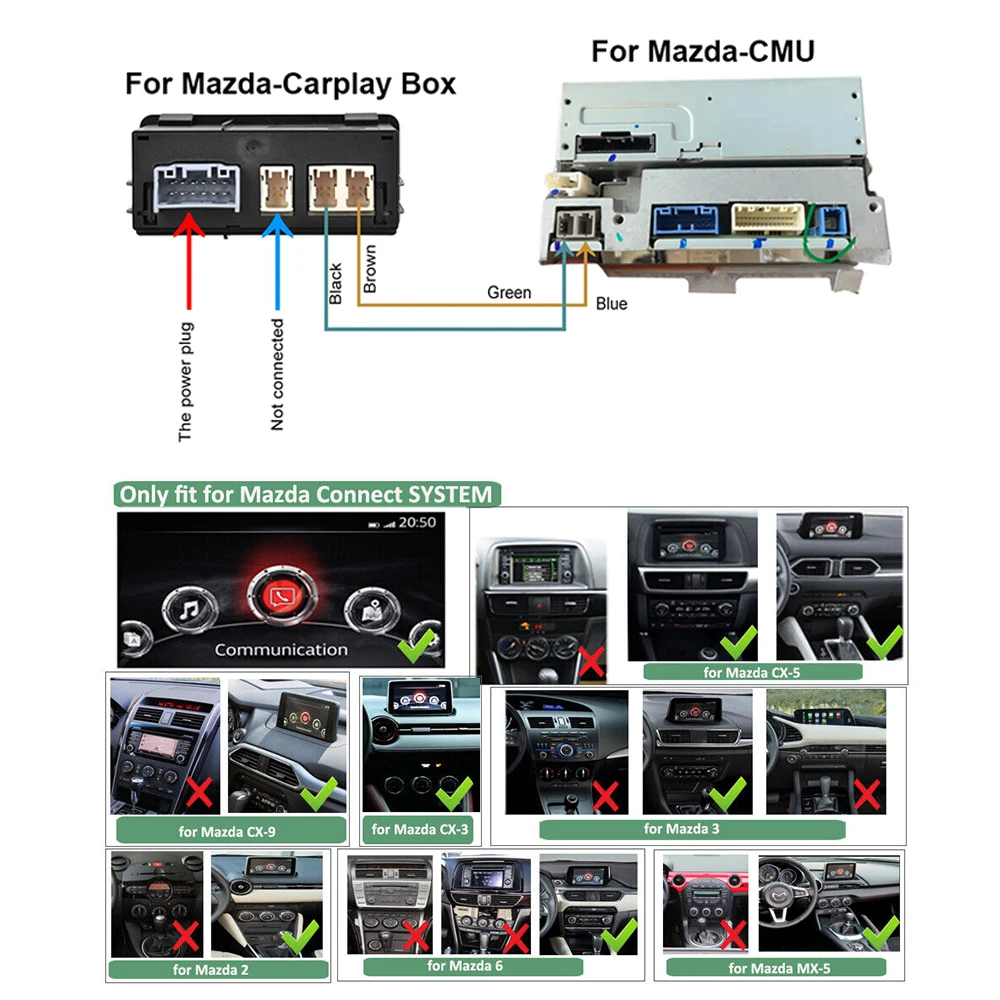 Upgrade CarPlay and Android Auto USB Media Hub Retrofit Kit for Mazda 2/3/6/CX5/CX3/CX9/MX5-TK78 66 9U0C K1414 C922 V6 605A