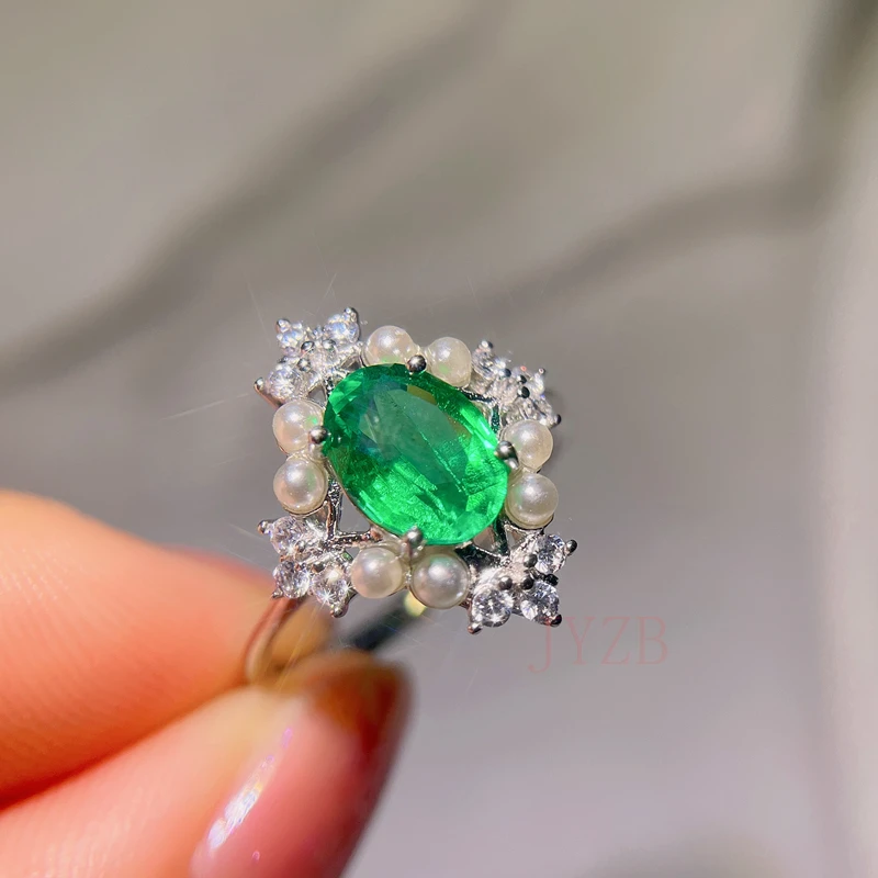 

2022 Fine Jewelry Natural Emerald Ring Vintage luxury women's Color Gem Jewelry can be customized