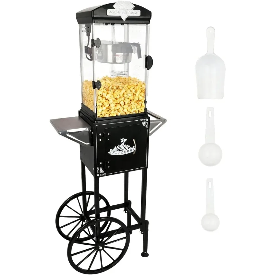 ماكينة صنع الفشار سعة 10 أونصة مع عربة للاستخدام المنزلي والتجاري ماكينة صنع الفشار المتنقلة مع غلاية من الفولاذ المقاوم للصدأ وحامل قابل للقفل #1