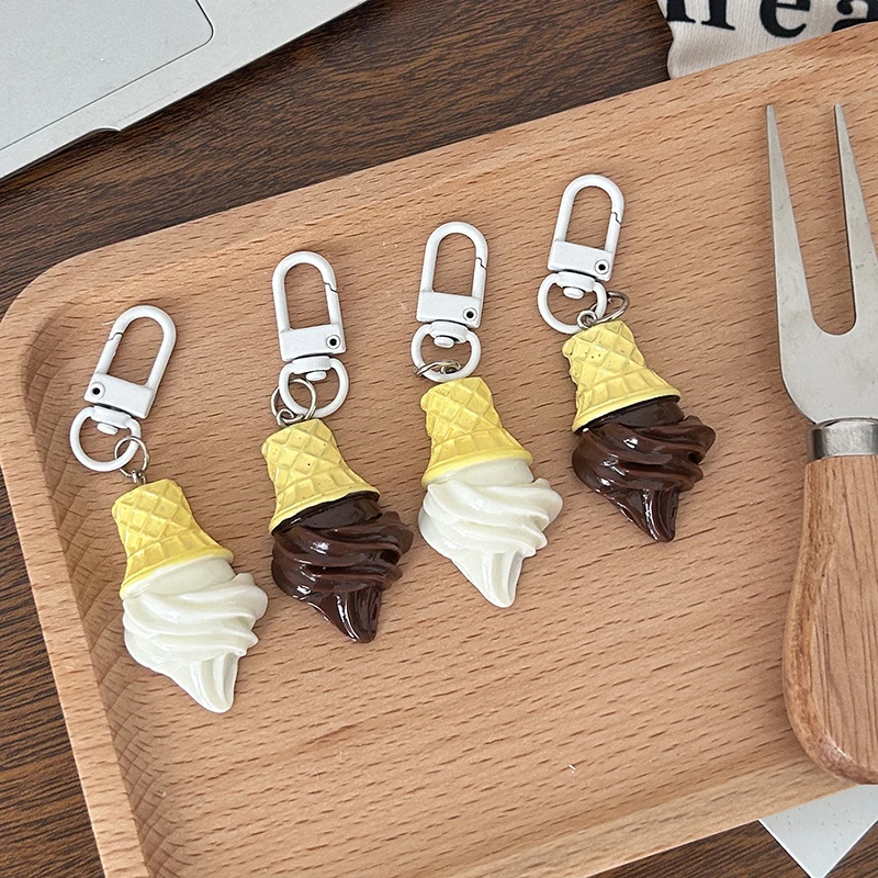 Cartoon Cute Ice-cream Cone Pendant Keychain Kawaii Funny Simulated Food Key Chain Toy New Gifts