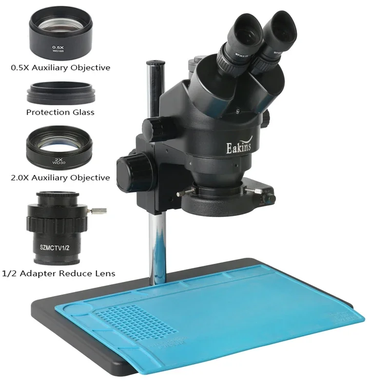 Simul-foco Zoom Contínuo Trinocular Microscópio Estéreo 56 Led Anel Lâmpada para Chip de Telefone Pcb Reparação Solda 3.5x 7x 45x 90x