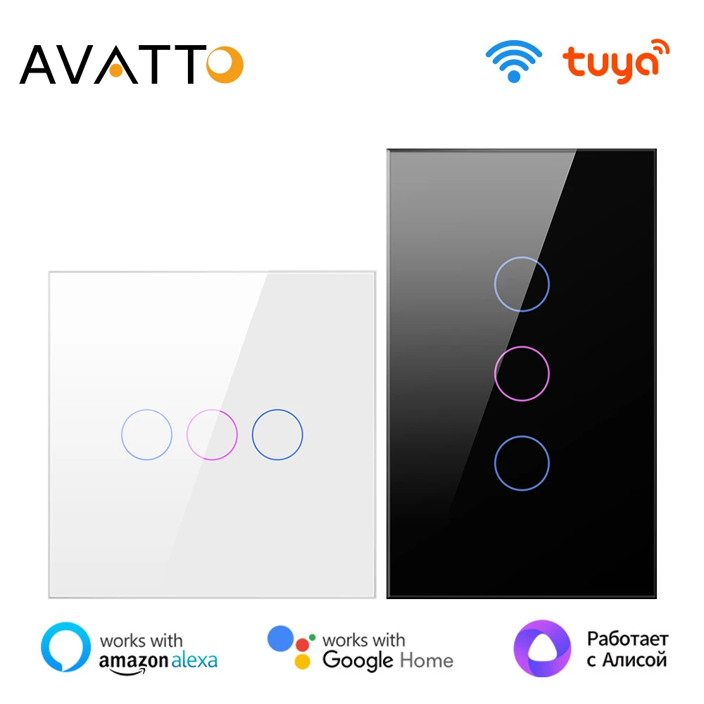 AVATTO US/EU Tuya Smart WiFi Light Switch With Glass Panel Touch-Sensor Home Interruptor 1/2/3/4Gang Work With Alexa,Google Home