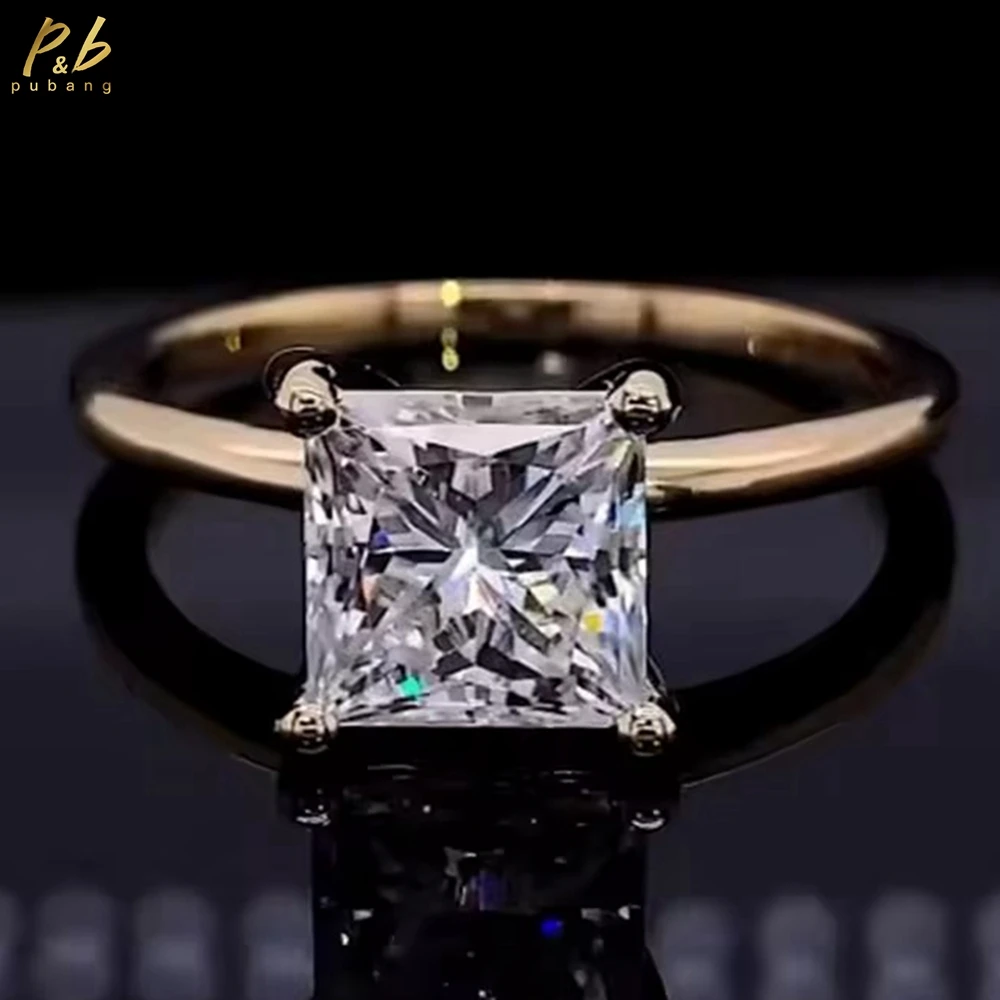 

PuBang Sparkling 3EX VVS1 D Real Moissanite Wedding Rings 3 CT Princess Cut 18k 9k 10k 14k Fine Jewelry Wedding Engagement Gift