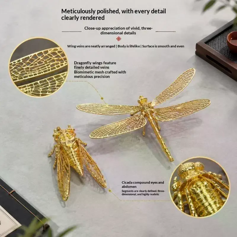 Metal Cicada Dragonfly Figurine Hollow Wing Craft Ornament Mini Desktop Statue Fairy Garden Home Decor Party Gift Supply
