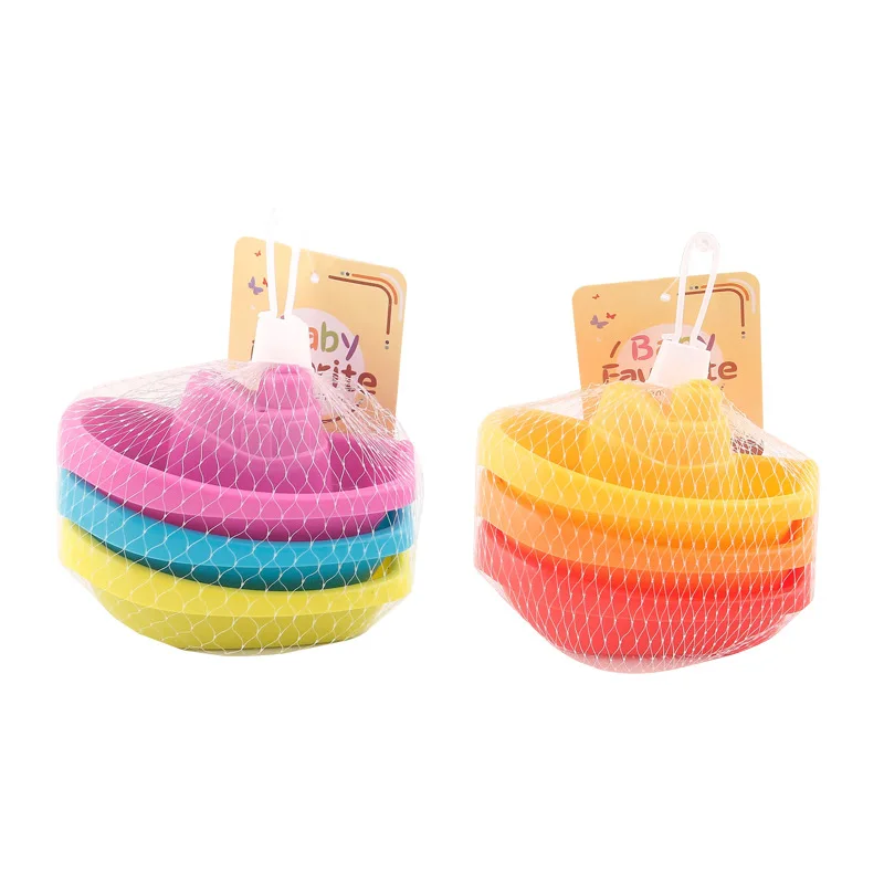 Baby Bath Toys Stacking Boat Toys Colorful Early Education Intelligence Gift Boat-shaped Stacked Cup Folding Tower Baby Toys