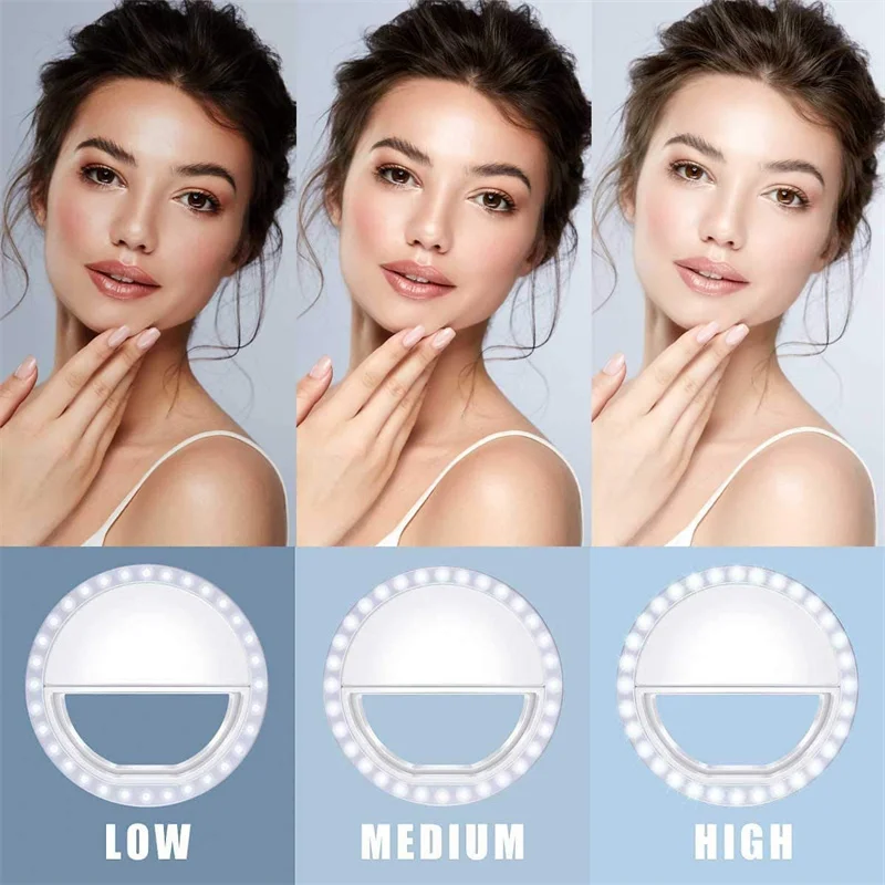 Selfie Light Ring Lights Clip on Phone Camera LED Light 3Level Adjustable Brightness Selfie Circle Light for iPhone iPad Android