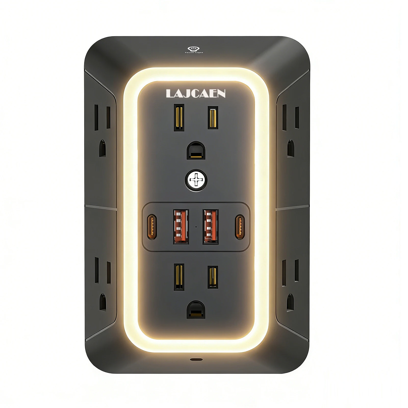 US Plug Outlets Extender Surge Protector with Night Light,Wall Socket with 6 AC Outlets 2 USB 2 Type-C 1050J