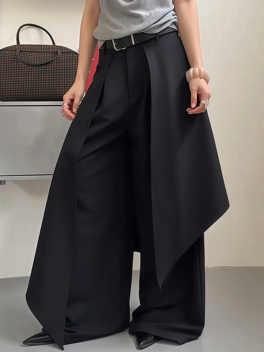 RORORIRI Vrouwen Zwarte Cargo Wijde Pijpen Broek Techwear Koreaanse Lazy Chic Loose Fit Fake Tweedelige Lange Broek Kantoor Outfit