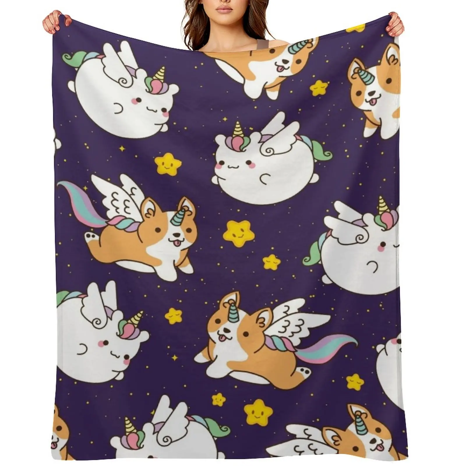 

Unicorn and Corgi Unicorn Flying in the Sky Throw Blanket Sofa warm for winter Soft Plaid Bed linens Blankets