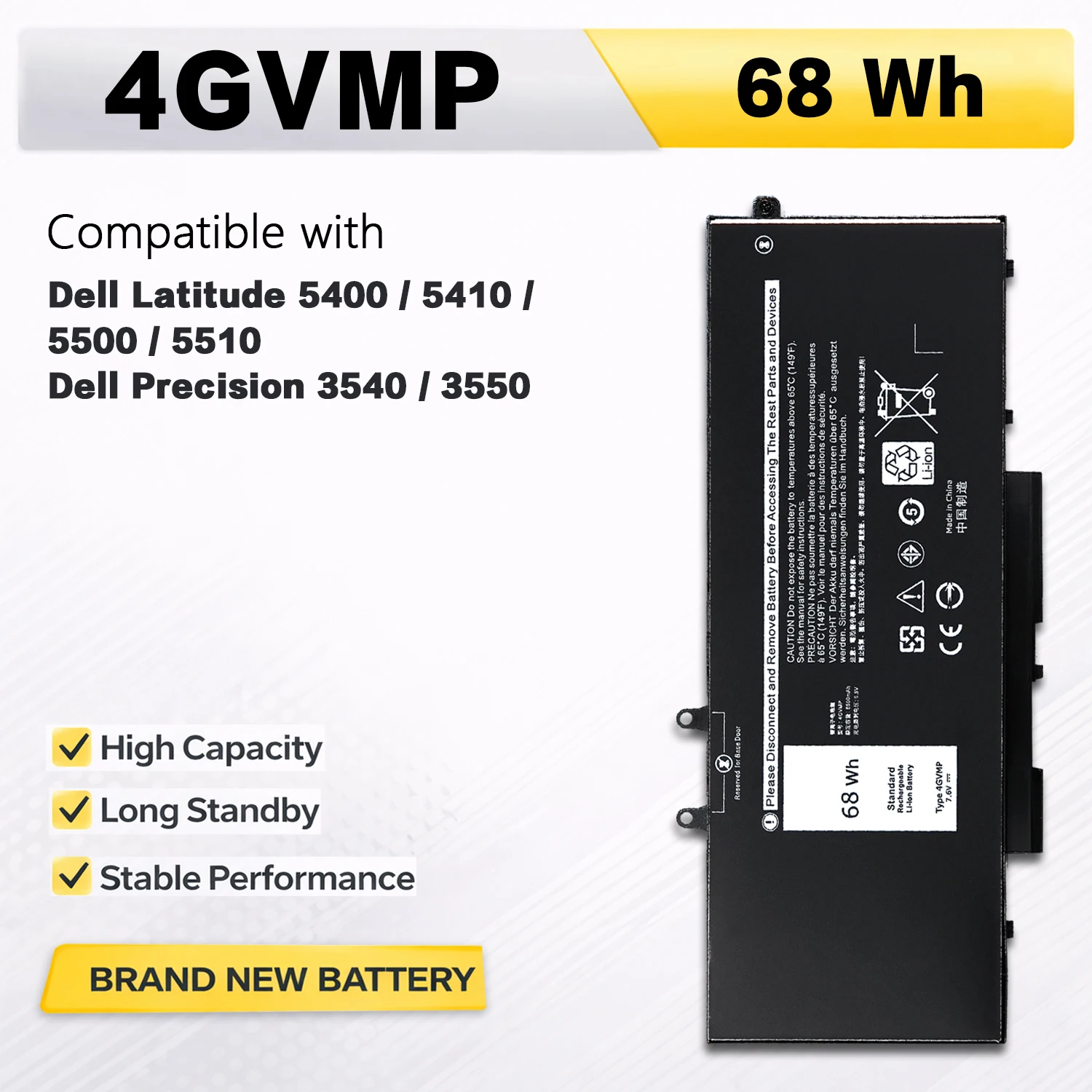 PowerHub 4GVMP 7.6V 68Wh 8948mAh Laptop Battery For Dell Latitude 5400 5410 5500 5510 Precision 3540 3550 04GVMP 9JRYT